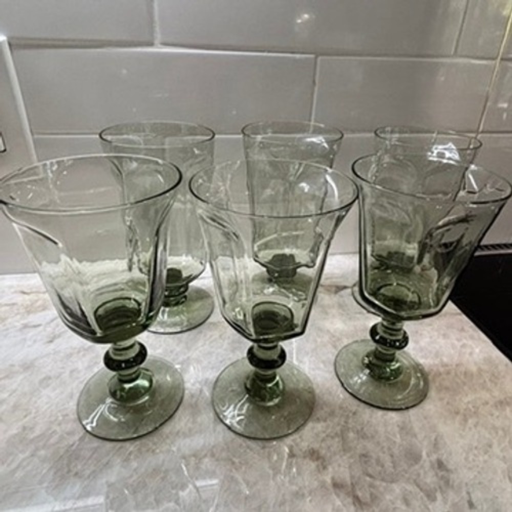 Vintage LENOX USA Green Stem Wine Glasses Set of 6 Two Styles Hand Blown Goblets - Picture 5 of 12